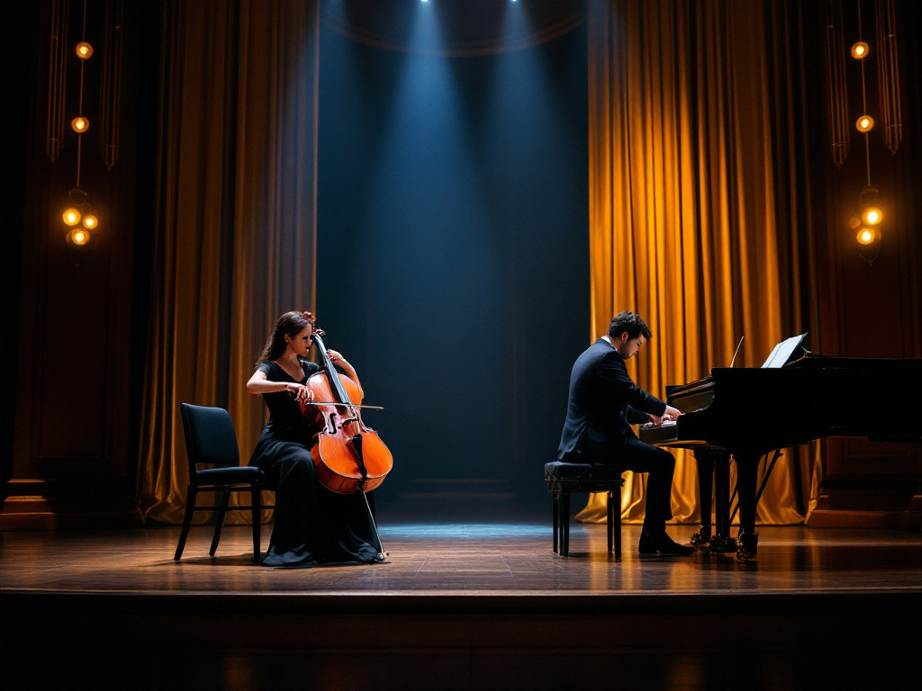 Ein Duo spielt klassische Musik zur Einführung (KI generiert von Vibe von Mistral)